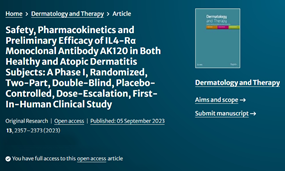 恒星集团(中国)生物IL-4Rα单抗治疗特应性皮炎研究成果在《Dermatology and Therapy》发表